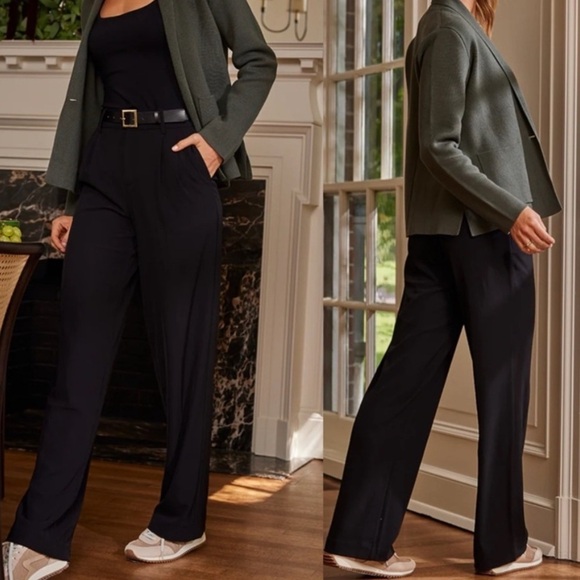 Summersalt The Classic Pleat Straight Leg Trouser Pant Sea Urchin Black Medium - Picture 1 of 8